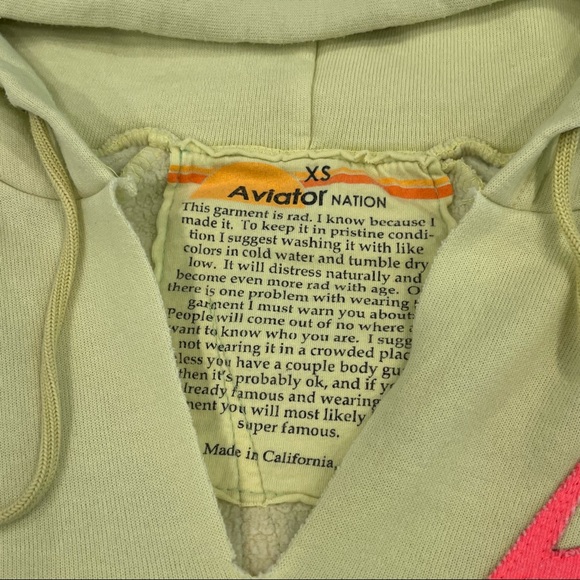 Aviator Nation Bolt Stitch Chevron Crop Hoodie Sweatshirt Top Women’s XS Yellow - Picture 6 of 7